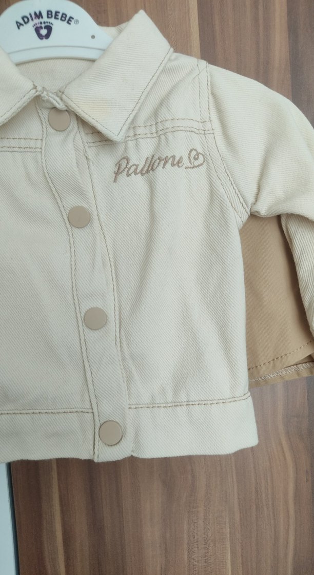 Bej Düğmeli Kız Çocuk Ceket ve etek - Görsel 5