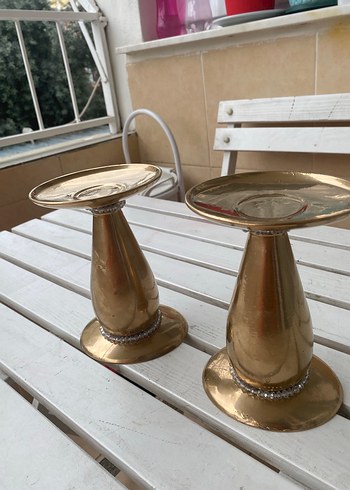 Parlak Altın Renkli Metal Mumluk Çift - Görsel 2