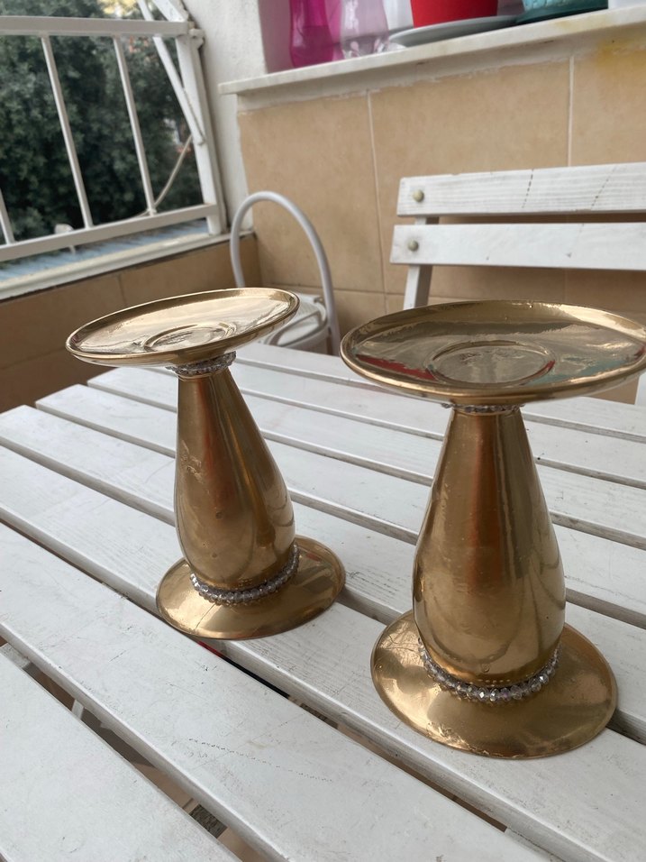 Parlak Altın Renkli Metal Mumluk Çift - Görsel 2