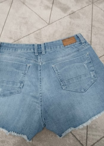 Pastel Mavi Rahat Kesim Mini Denim Şort - Görsel 5
