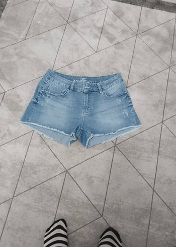 Pastel Mavi Rahat Kesim Mini Denim Şort - Görsel 4