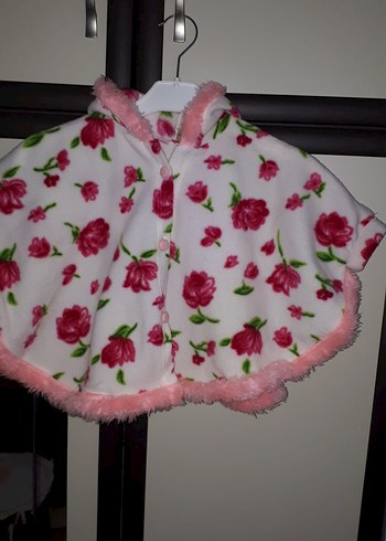 Kız Çocuk Pembe Çiçekli Fırfırlı Panço - Görsel 2