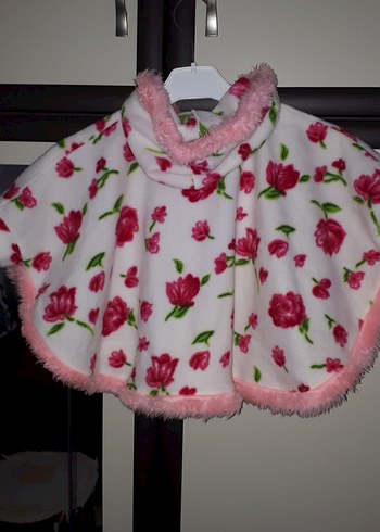 Kız Çocuk Pembe Çiçekli Fırfırlı Panço - Görsel 4