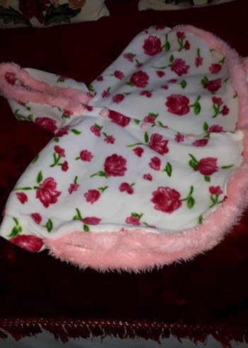 Kız Çocuk Pembe Çiçekli Fırfırlı Panço - Görsel 5