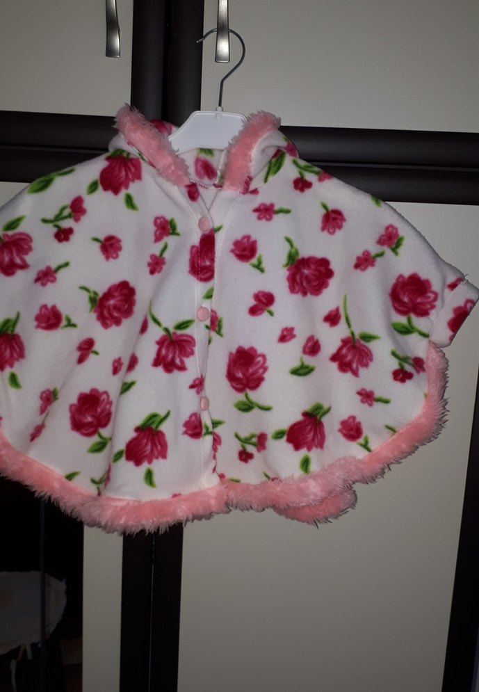 Kız Çocuk Pembe Çiçekli Fırfırlı Panço - Görsel 2