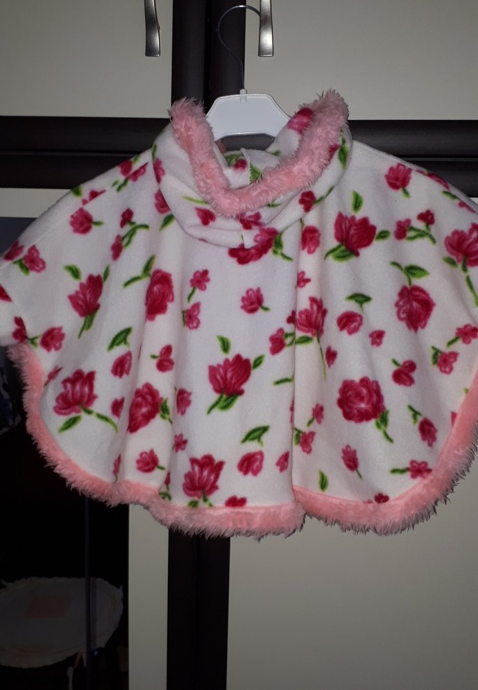 Kız Çocuk Pembe Çiçekli Fırfırlı Panço - Görsel 4