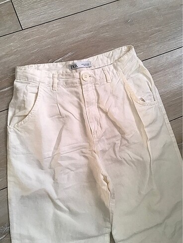 Zara Zara beyaz keten karışımlı pantolon