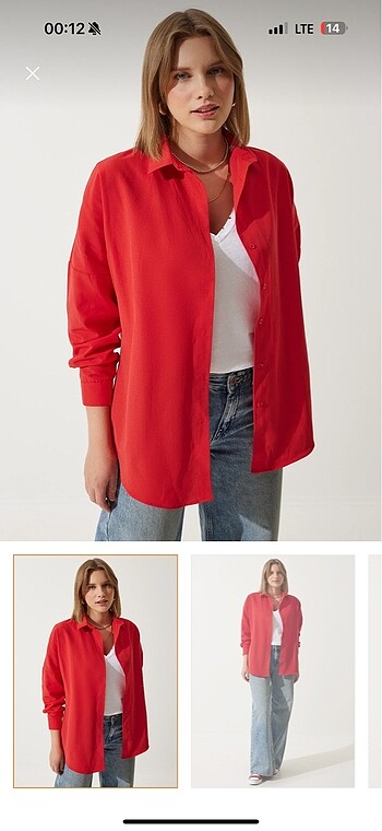Kırmızı oversize poplin gömlek