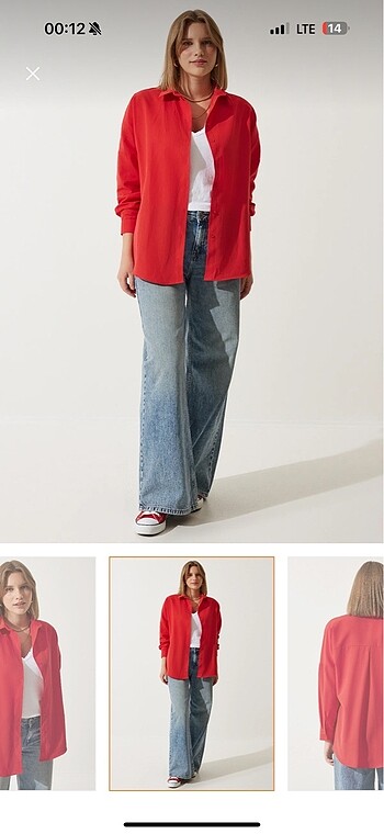 m Beden Kırmızı oversize poplin gömlek