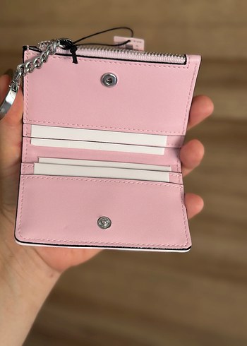 Beden pembe Renk Pembe Çizgili Deri Fermuarlı Kadın Cüzdan