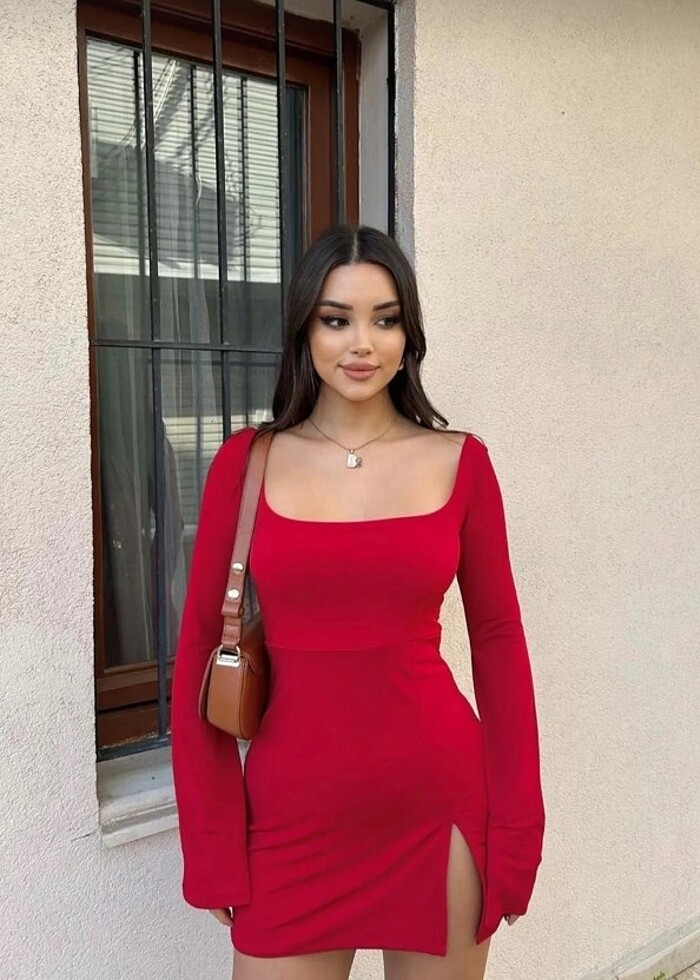 Kırmızı elbise mini  - Görsel 2