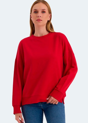 Parlak Kırmızı Salaş Kadın Sweatshirt