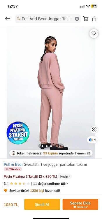 l Beden pembe Renk Pull and bear eşofman takımı