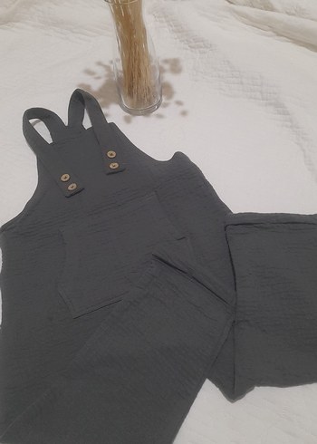 Gri Keten Erkek Çocuk Askılı Tulum - Görsel 2