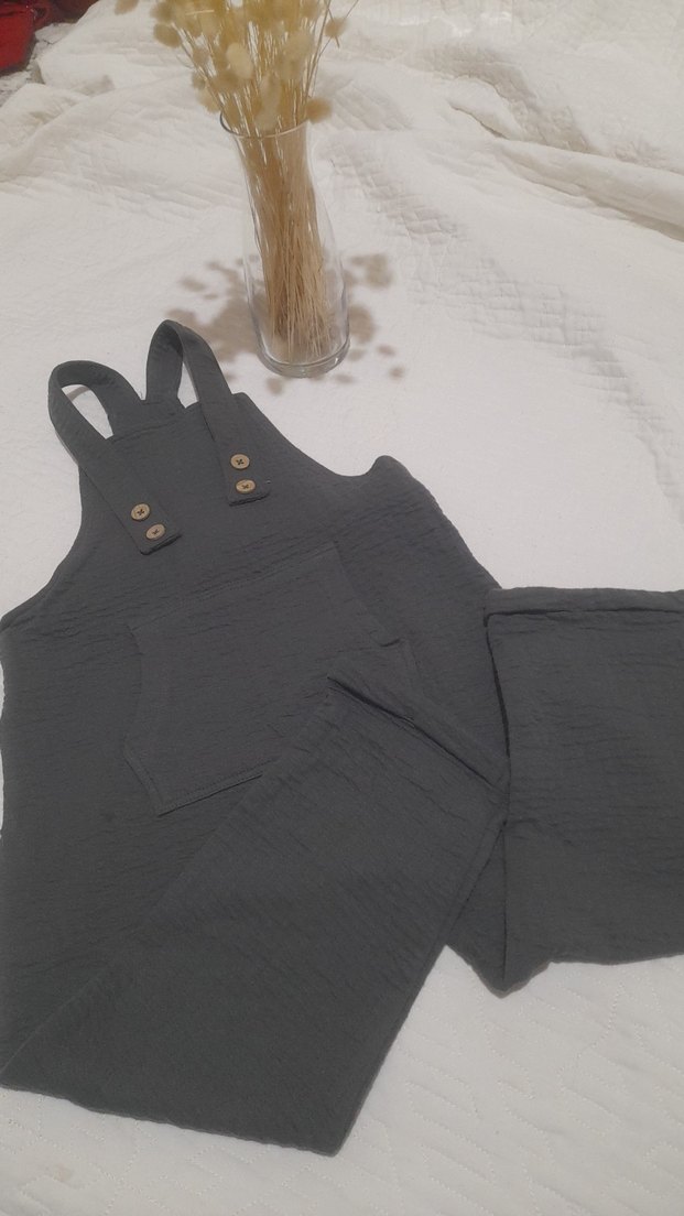 Gri Keten Erkek Çocuk Askılı Tulum - Görsel 2