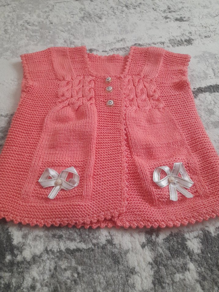 Pembe Nakışlı Kız Çocuk Örgü Hırka - Görsel 2