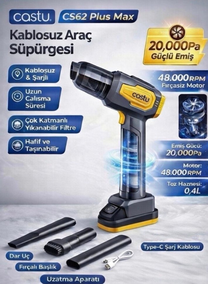 Castu CS62 Plus Max Çok Amaçlı El Süpürgesi - Görsel 2