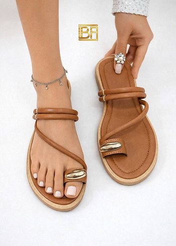 Kadın Parlak Kahverengi Bohem Stiletto Sandalet - Görsel 6