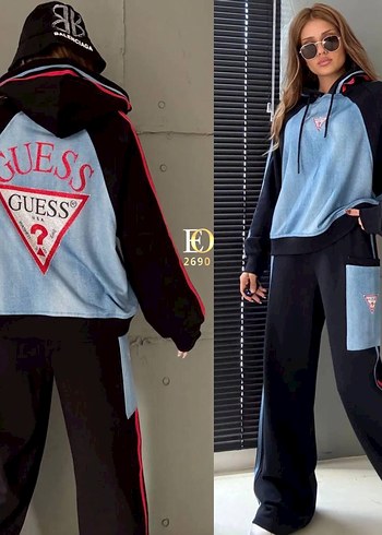 Kadın Mavi Denim Spor Takım Sweatshirt Eşofman - Görsel 3