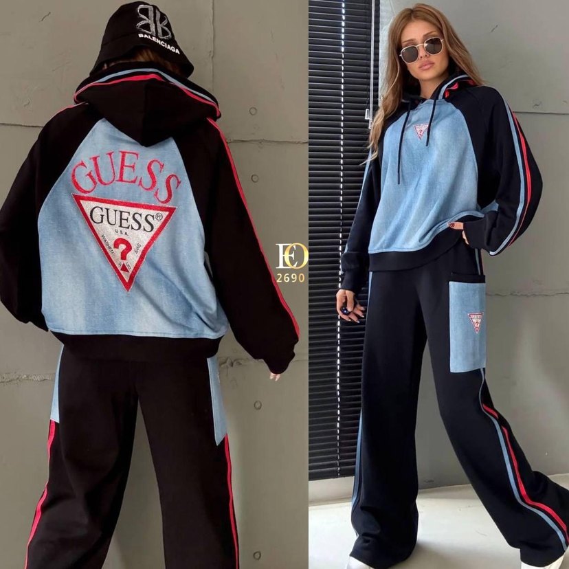 Kadın Mavi Denim Spor Takım Sweatshirt Eşofman - Görsel 3