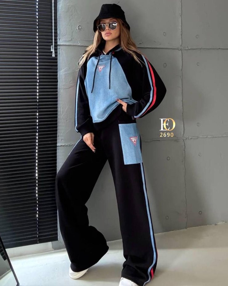 Kadın Mavi Denim Spor Takım Sweatshirt Eşofman - Görsel 2