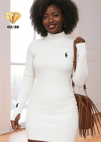 Yüksek Yakalı Triko Elbise - Görsel 3