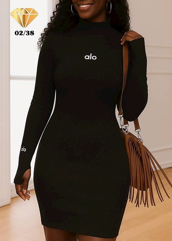 Yüksek Yakalı Triko Elbise - Görsel 2