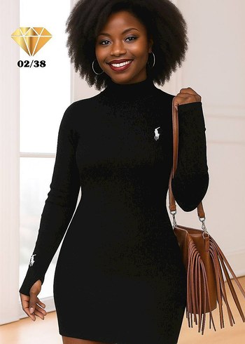 Yüksek Yakalı Triko Elbise - Görsel 4