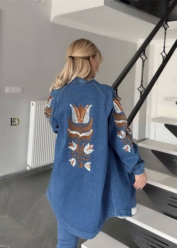 Nakışlı Uzun Mavi Kadın Kot takım - Görsel 3