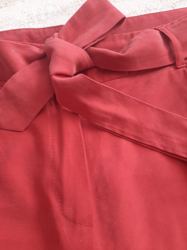 Beli Kemerli Kırmızı Kadın Kumaş Pantolon - Görsel 4