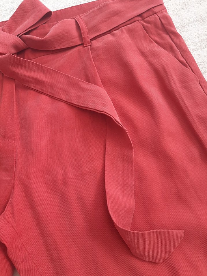 Beli Kemerli Kırmızı Kadın Kumaş Pantolon - Görsel 2