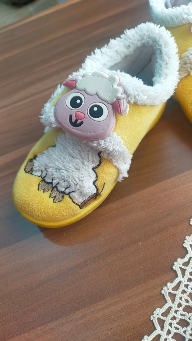 Kız Çocuk Sarı Peluş Nakışlı Terlik - Görsel 2