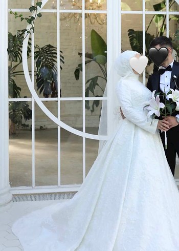 Uzun Kollu Beyaz Prenses Gelinlik - Görsel 3