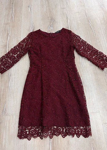 Bordo Dantel Midi Elbise