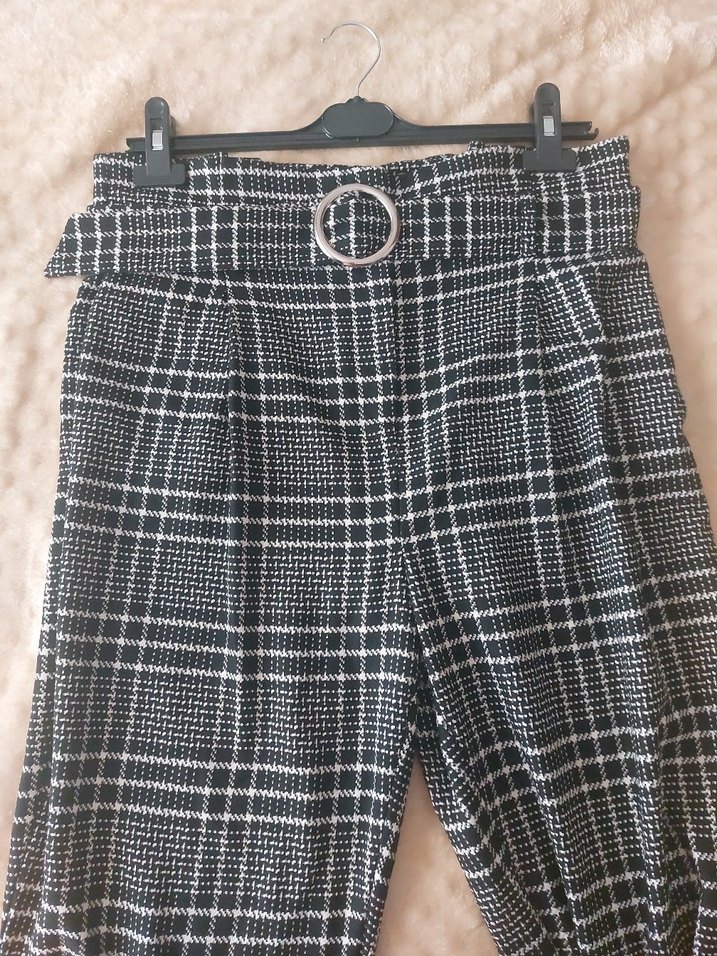 Tokalı Gri Ekose Midi Kadın Pantolon - Görsel 2