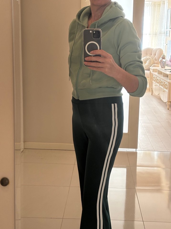 Kadın Haki Fermuarlı Kapüşonlu Sweatshirt - Görsel 2