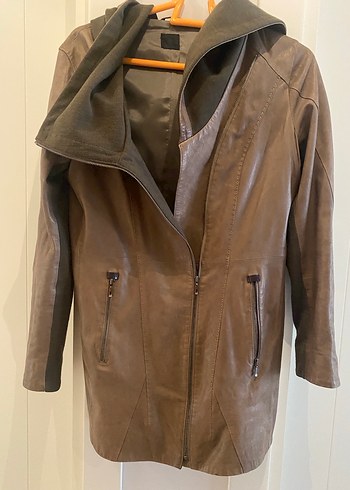 Kahverengi Kadın Deri Biker Ceket - Görsel 2