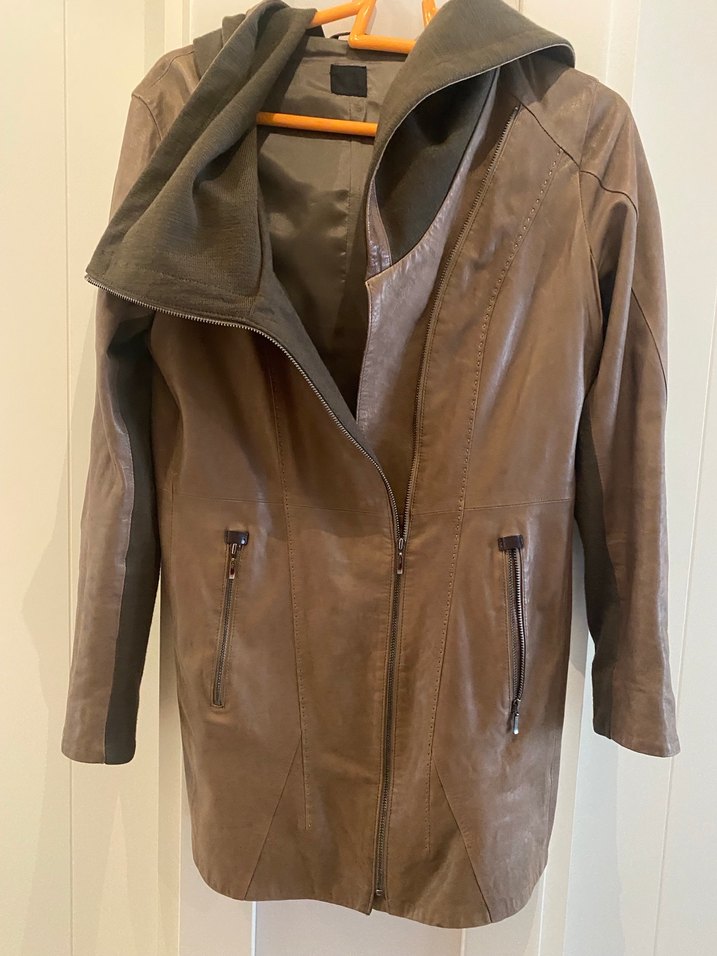 Kahverengi Kadın Deri Biker Ceket - Görsel 2