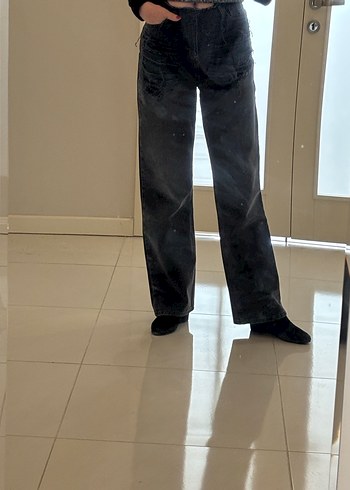 Kadın Siyah Geniş Paça Kot - Görsel 2