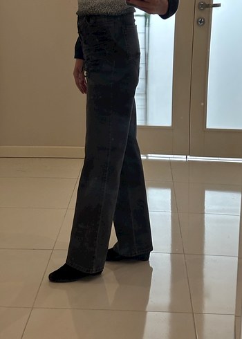 Kadın Siyah Geniş Paça Kot - Görsel 6