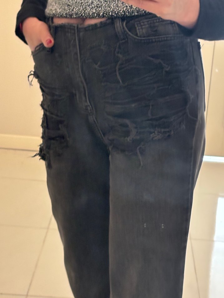 Kadın Siyah Geniş Paça Kot - Görsel 5