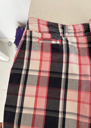 Pembe Ekose Kemerli Mini Bermuda Şort - Görsel 4