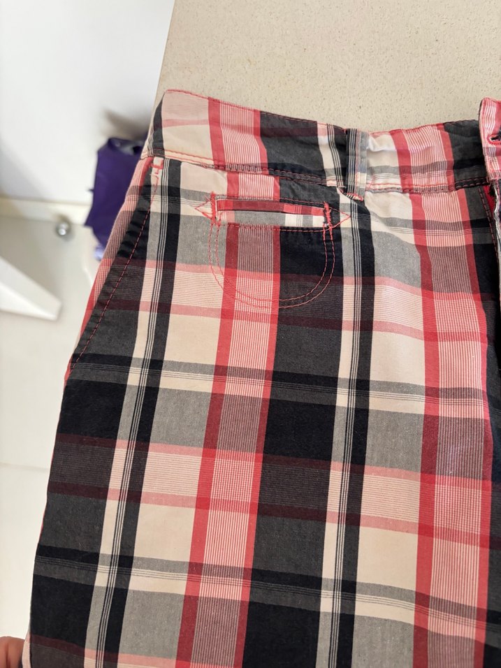 Pembe Ekose Kemerli Mini Bermuda Şort - Görsel 4