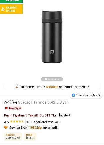 Zwilling süzgeçli termos 0.42L siyah