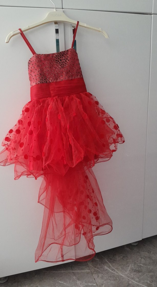 Kız Çocuk Kırmızı Fırfırlı Strappy Elbise - Görsel 2