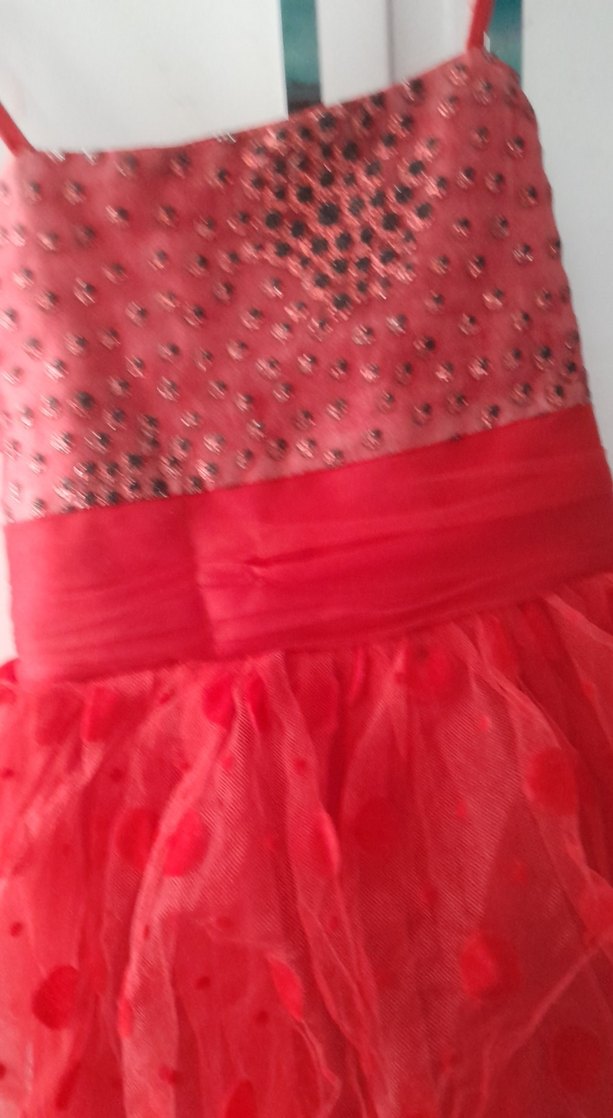 Kız Çocuk Kırmızı Fırfırlı Strappy Elbise - Görsel 4