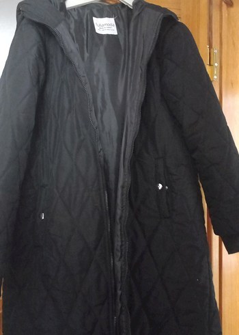 Düğmeli Siyah Kadın Midi Mont - Görsel 2