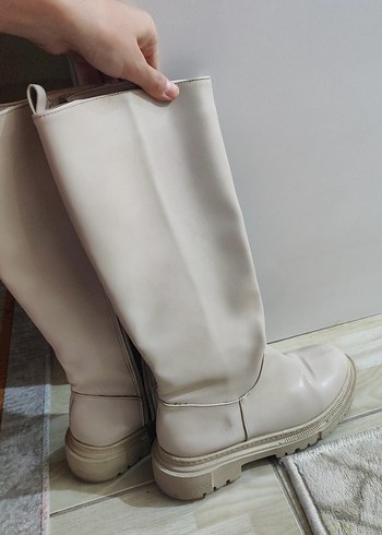 Bej Kadın Dizüstü Çizme Stiletto Topuklu - Görsel 2