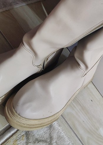 Bej Kadın Dizüstü Çizme Stiletto Topuklu - Görsel 4