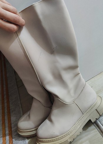 Bej Kadın Dizüstü Çizme Stiletto Topuklu - Görsel 5